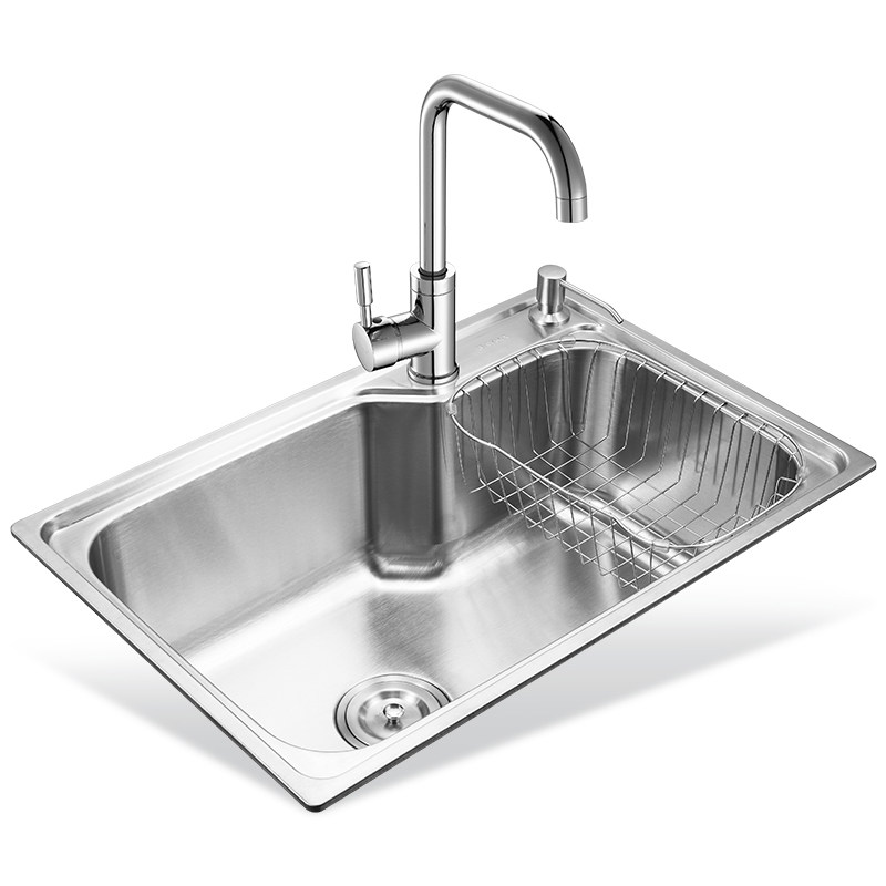 贝凯厨房304不锈钢水槽单槽套餐 一体成型加厚洗菜盆拉丝洗碗 聚