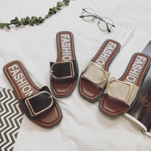 拖鞋女夏 韩版时尚字母fashion居家外穿拖鞋一字型露趾沙滩凉拖鞋