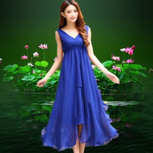 连衣裙长款v领吊带长裙 柳岩明星同款女神范唯美超仙优雅浪漫雪纺