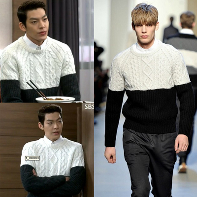 韩国代购男装继承者们同款崔英道同款毛衣大牌走秀拼接男士针织衫