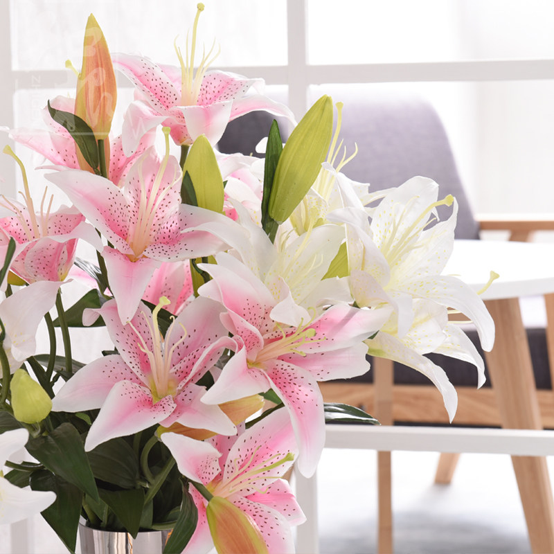 知根 仿真花百合花 假花绢花客厅摆设 花瓶插花 婚庆拱门装饰花