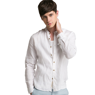 younger男装长袖亚麻衬衫夏装新款棉麻衬衣麻料上衣涉立领文青范