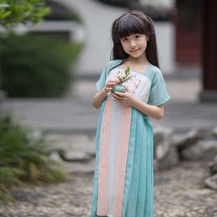 南曲霓裳手绘琴服连衣裙子880009原创茶服童装复古中国风白色特价