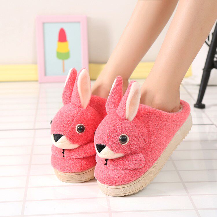 卡通可爱居家鞋动物图案兔子棉拖鞋防滑底平跟毛拖拖fxxeadfn