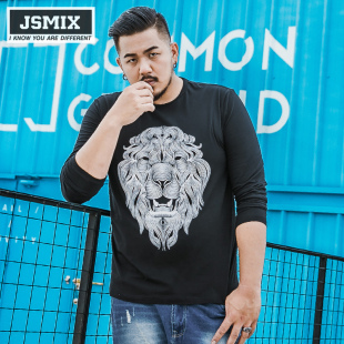 jsmix大码潮牌男装男士加肥加大宽松胖子狮子头像印花长袖t恤秋