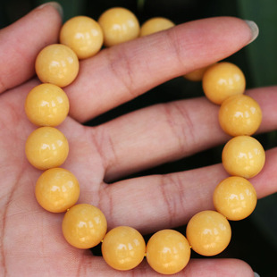 纯天然碳酸盐质玉石手链鸡油黄蜜蜡黄玉手链手串手圈文玩多宝手串