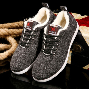 男低帮棉鞋冬季休闲运动保暖加绒北极绒加厚板鞋韩版潮系带黑灰