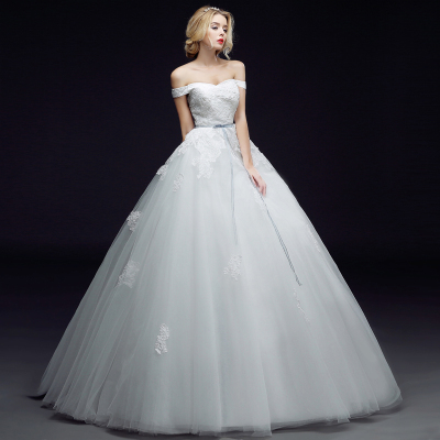 dvt婚纱礼服2015冬新款韩版式双肩齐地定制新娘显瘦一字肩婚纱