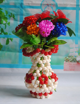 手工串珠diy工艺品摆件送教程 玫瑰珠花瓶 材料包 散珠 花瓶成品