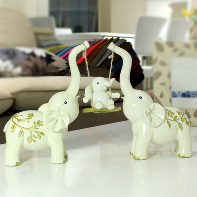 创意一家三口小象大象摆件结婚礼物电视柜客厅家居工艺装饰品酒柜