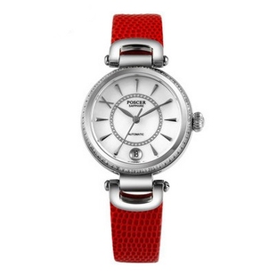 正品poscer宝时捷女表机械表真皮皮带时尚女士手表腕表防水6092