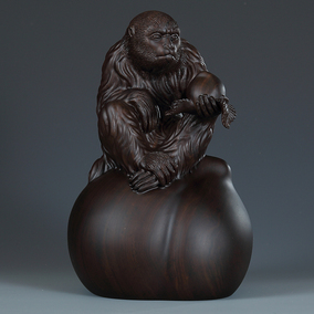 黄泉福黑檀木雕摆件雕刻工艺品《福寿双全》木雕大寿桃艺术收藏品