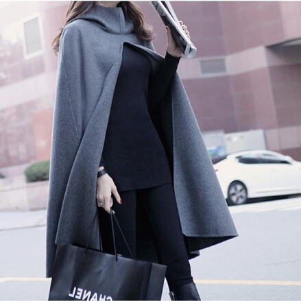 2016韩版大码女装春秋新款中长款无袖斗篷胖mm披肩大衣毛呢外套女