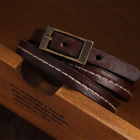 韩版时尚怀旧多圈男士手链 女款百搭真牛皮手环 情侣朋克个性饰品