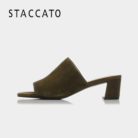 staccato/思加图2017秋季新款v口奶奶鞋粗跟单鞋拖鞋9i402ch7