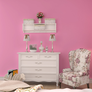 墙纸 客厅卧室背景墙彩色复古壁纸婚房 温馨玫红色纯色素色无纺布墙纸