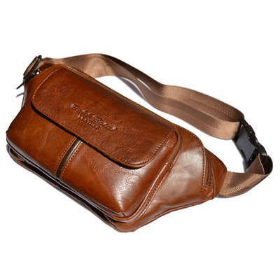 男士时尚牛皮腰包腰挎包胸包真皮潮旅游休闲小皮包收银包大容量