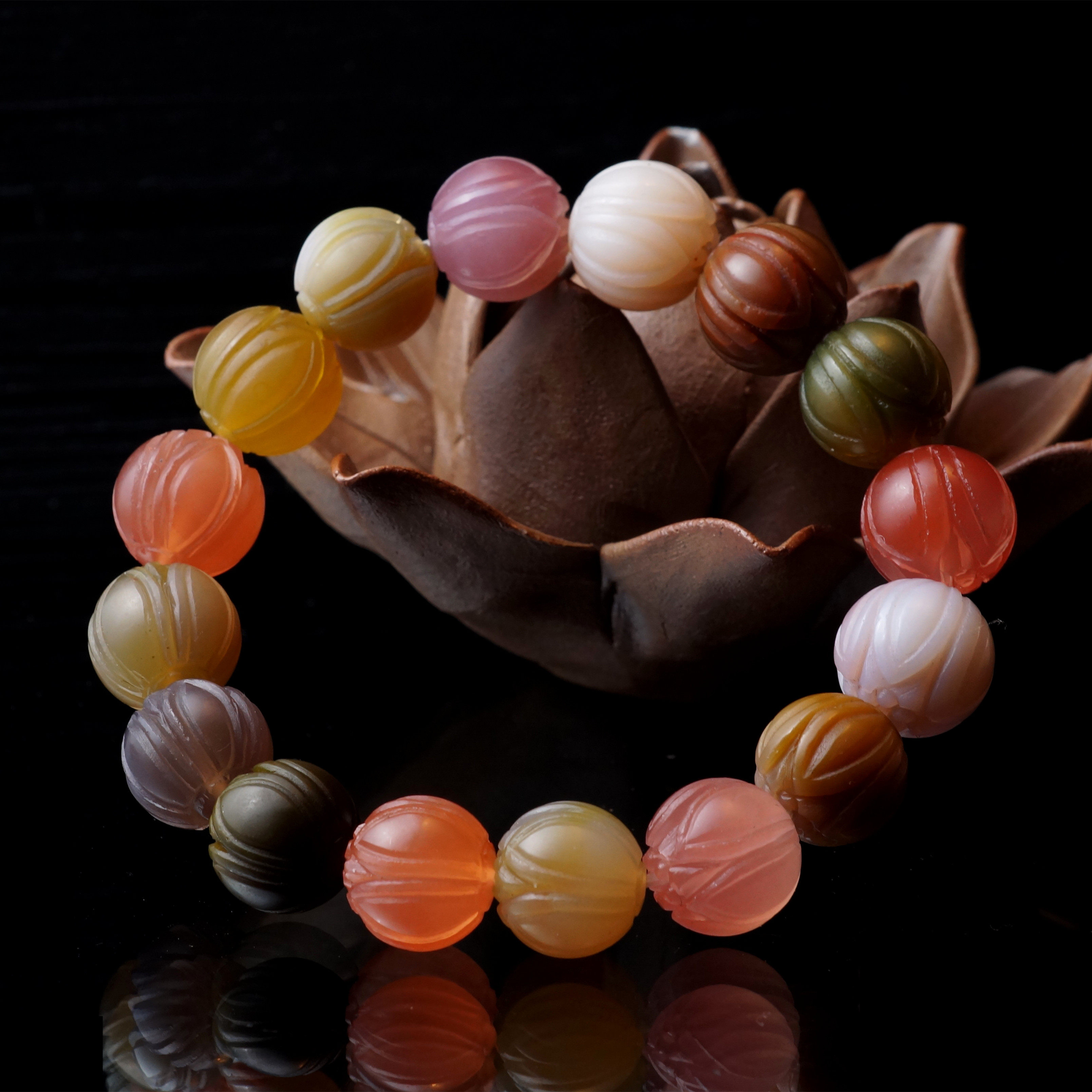 大风车家四川凉山天然正品盐源紫绿玛瑙莲花珠单圈男女款手链