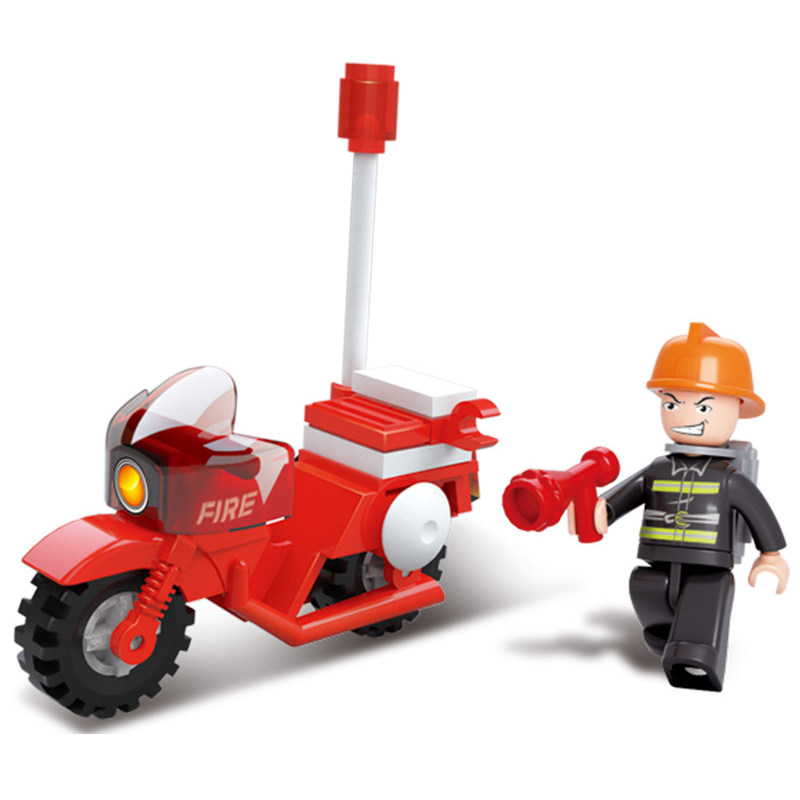 小鲁班积木 拼装玩具积木 消防摩托车 儿童益智拼插玩具