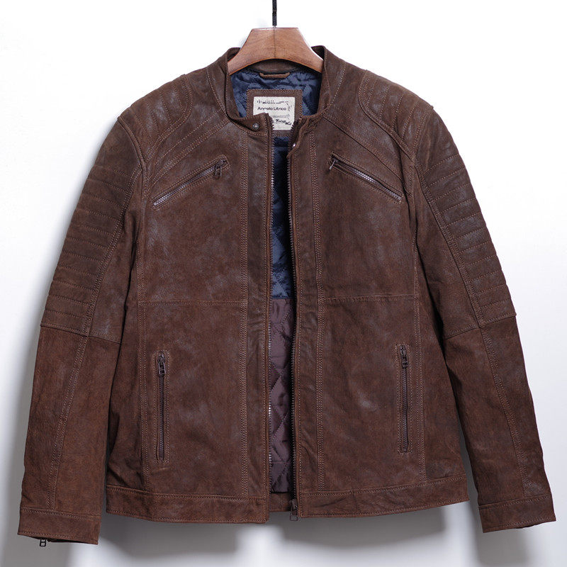猪皮皮衣 男士真皮夹克 机车款磨砂翻绒猪皮大码