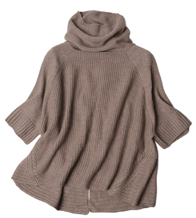 山羊绒cashmere开司米堆领七分袖厚中长女冬季毛衣针织衫 coshily