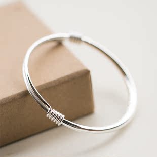 s990足银纯银手镯圆肚银镯子光面光圈实心手工推拉女款正品批发