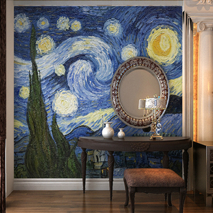墙壁 梵高油画星空e45大型定制壁纸客厅卧室餐厅墙纸 宜然居背景墙