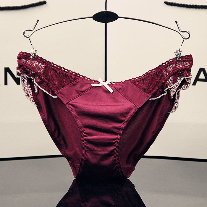 出口精品蕾丝诱惑透明网纱性感肤色酒红色墨绿色低腰女士内裤