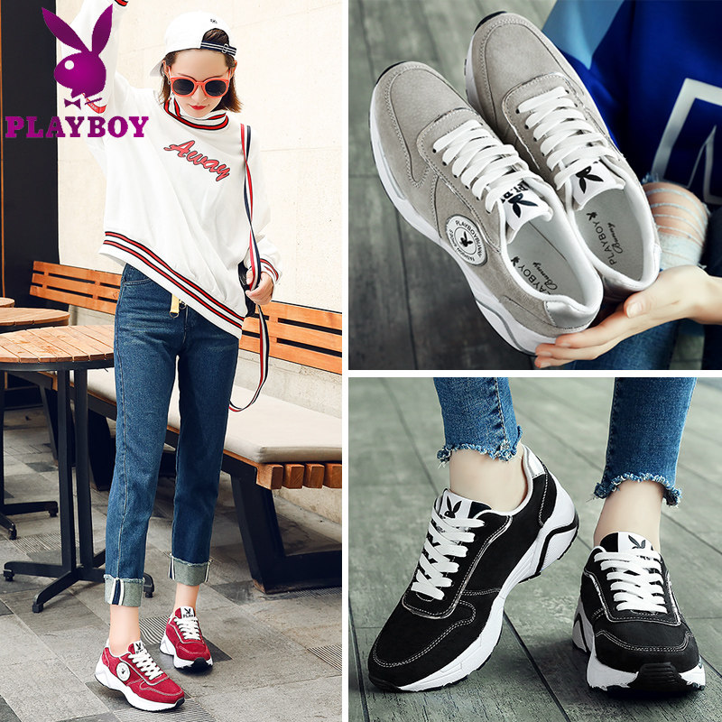 花花公子运动鞋女秋季韩版百搭黑色原宿风跑步鞋子学院街拍女鞋夏