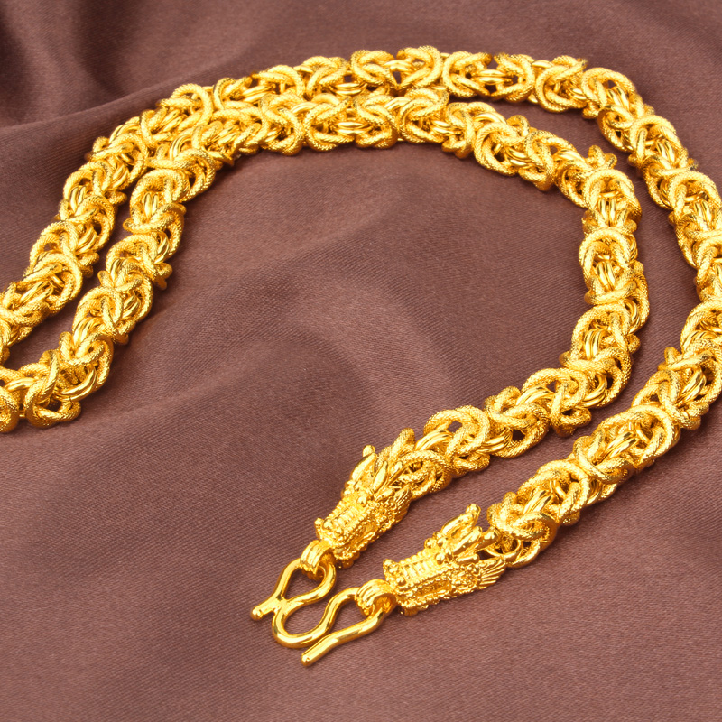 越南沙金项链男士镀金链子仿真24k黄金圆珠链粗久不掉色个性潮人