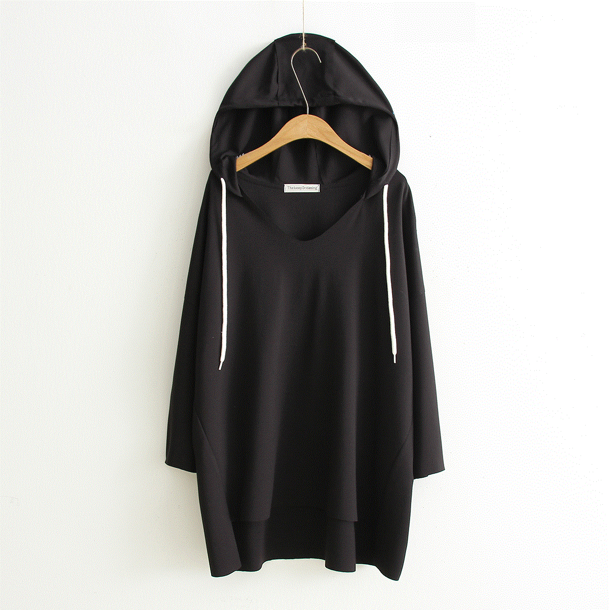 春秋季中长款套头韩版潮学生白色连帽卫衣女宽松v领带帽外套薄款