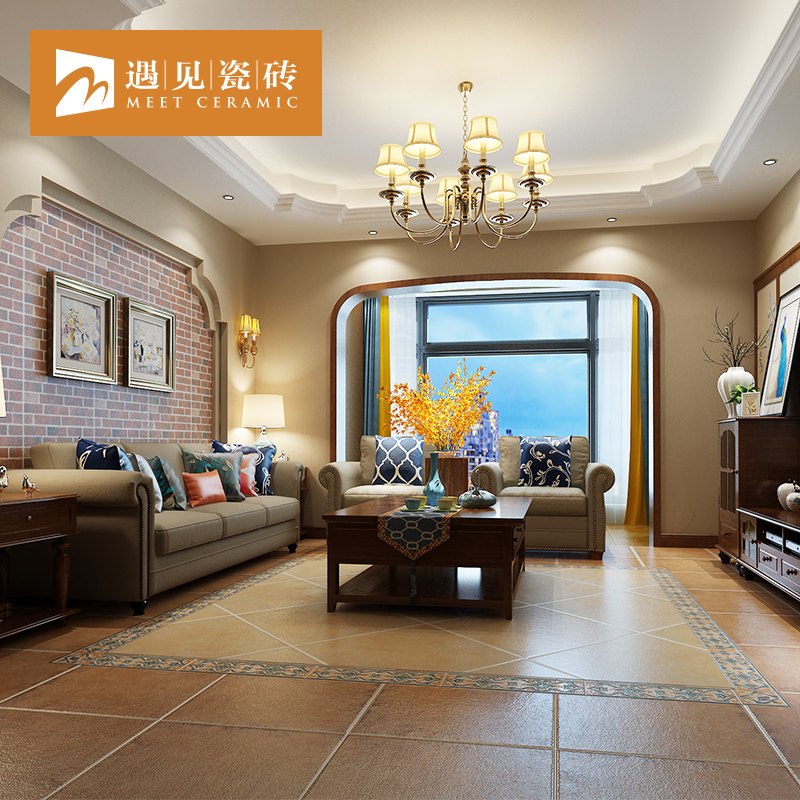遇见美式田园仿古砖直角客厅地中海防滑地板砖复古瓷砖600x600