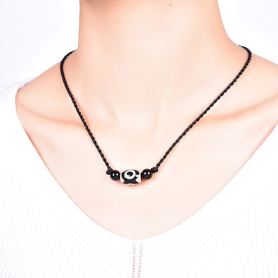 黑玛瑙吊坠民族风锁骨链女颈带百搭编织黑绳项链男士潮人复古简约