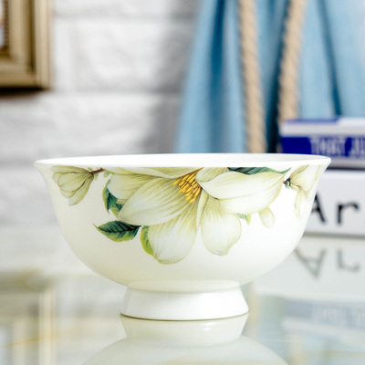 【4个装】景德镇骨瓷6英寸防烫高脚吃面碗大号汤碗陶瓷碗家用中式