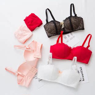 日系半杯无钢圈小胸聚拢文胸可爱小清晰大学生内衣高中生学生胸罩