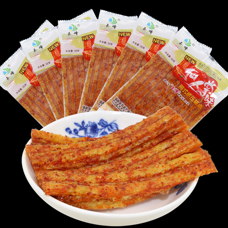 湖南特产辣条湘味素食玉峰食品 香辣仙人掌32克 满50袋包邮年货