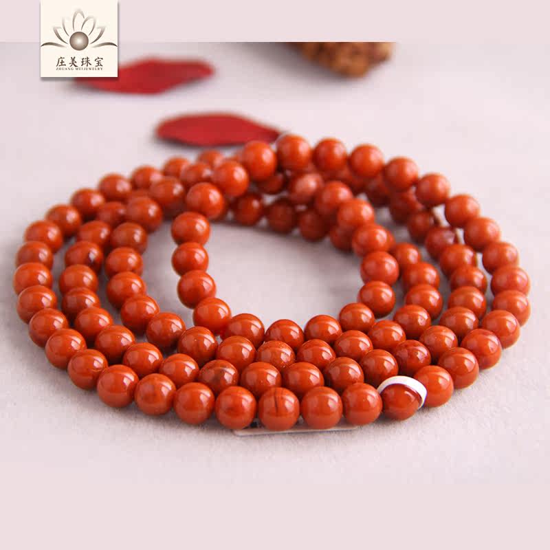 凉山南红玛瑙手链多圈柿子红四川九口火焰红手串男女款佛珠108颗