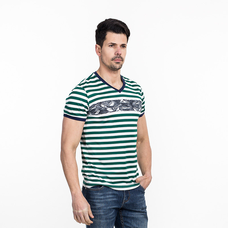 箭鱼鲨男装2016新款纯棉条纹休闲运动吸汗t恤衫3012350451r-36