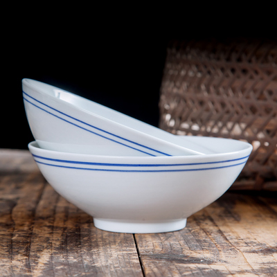 碗 陶瓷碗饭碗 景德镇陶瓷餐具蓝边瓷碗 怀旧陶瓷6寸面碗 米饭碗