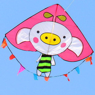 卡通小猪风筝新儿童三角微风好飞入门级包飞多色飘带潍坊正品批发
