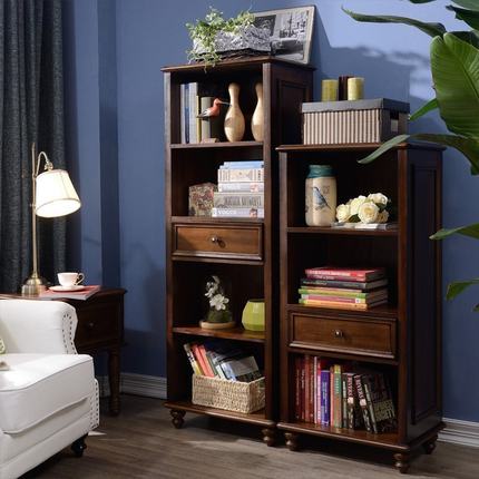维森家具 美式乡村实木书柜 客厅杂志架 欧式书报架小书架置物架_7折