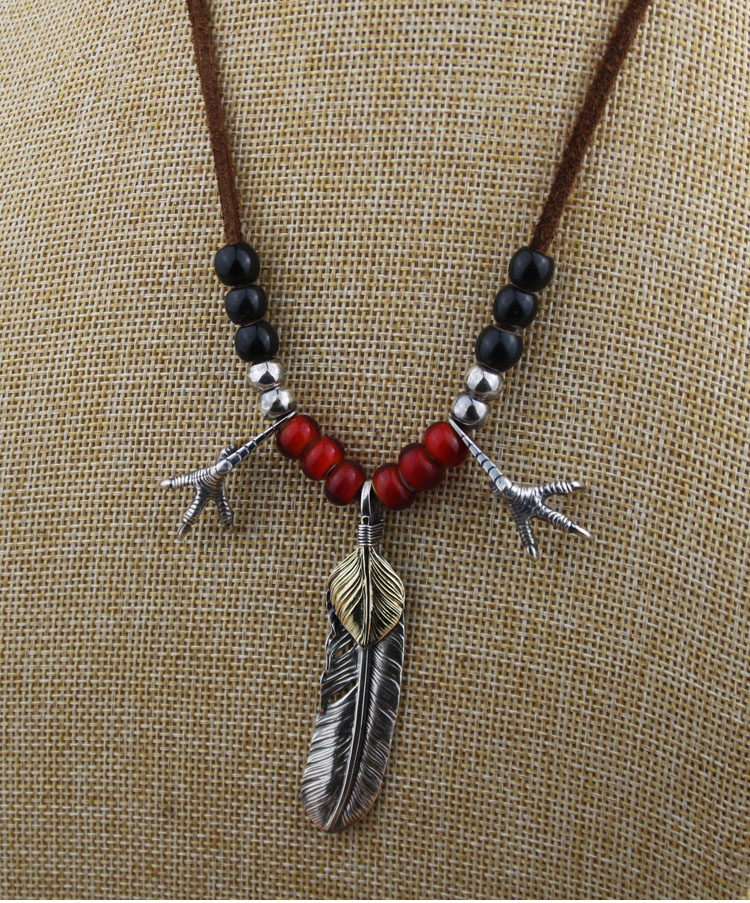 高桥吾郎goros组合套装goros鹰爪琉璃珠纯银羽毛项链 周扬青同款