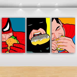 超级英雄蝙蝠侠超人吃货创意客厅床头办公室沙发背景无框画装饰画