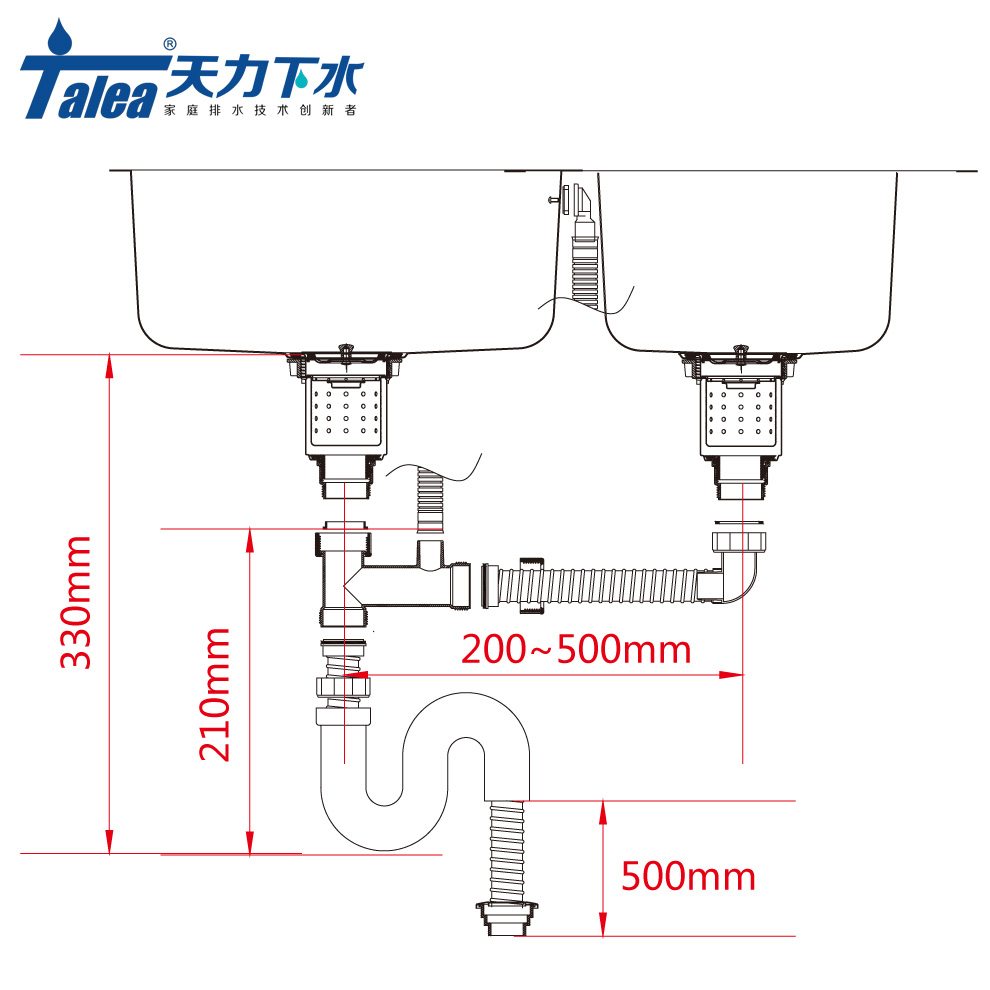 科勒廚房水槽配件雙槽洗菜盆下水器帶溢水排水洗碗池防臭下水管