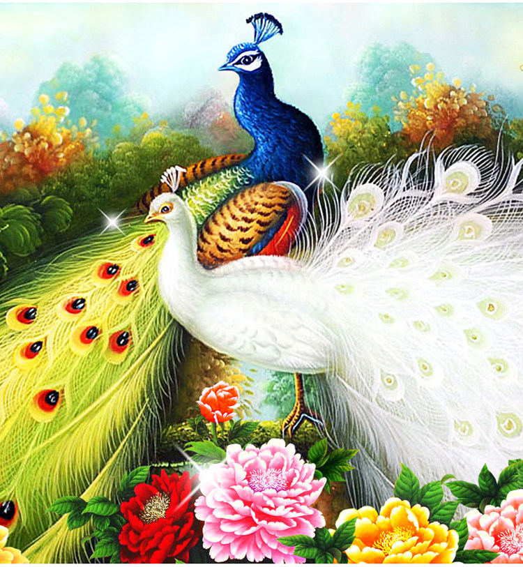 蒙娜丽莎印花十字绣花开富贵孔雀图牡丹花十字绣线绣新款客厅大幅