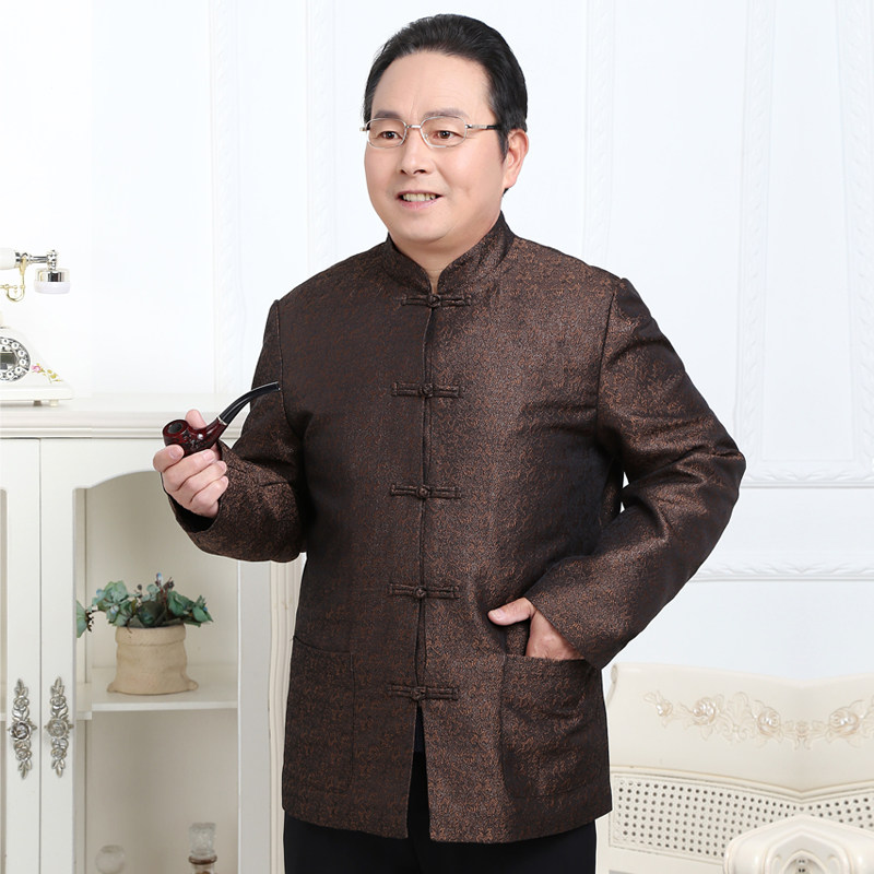 60老年人春秋男装立领长袖唐装棉麻外套70到80岁爷爷老头上衣服装