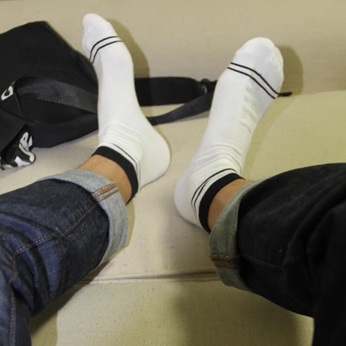 jame新款春夏薄款男士中筒袜条纹男袜白袜子二条杠简单舒适全棉袜