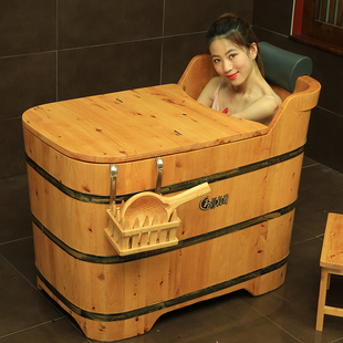 川柏脂成人泡澡木桶沐浴桶熏蒸洗澡桶带盖香柏木质浴缸实木洗浴盆