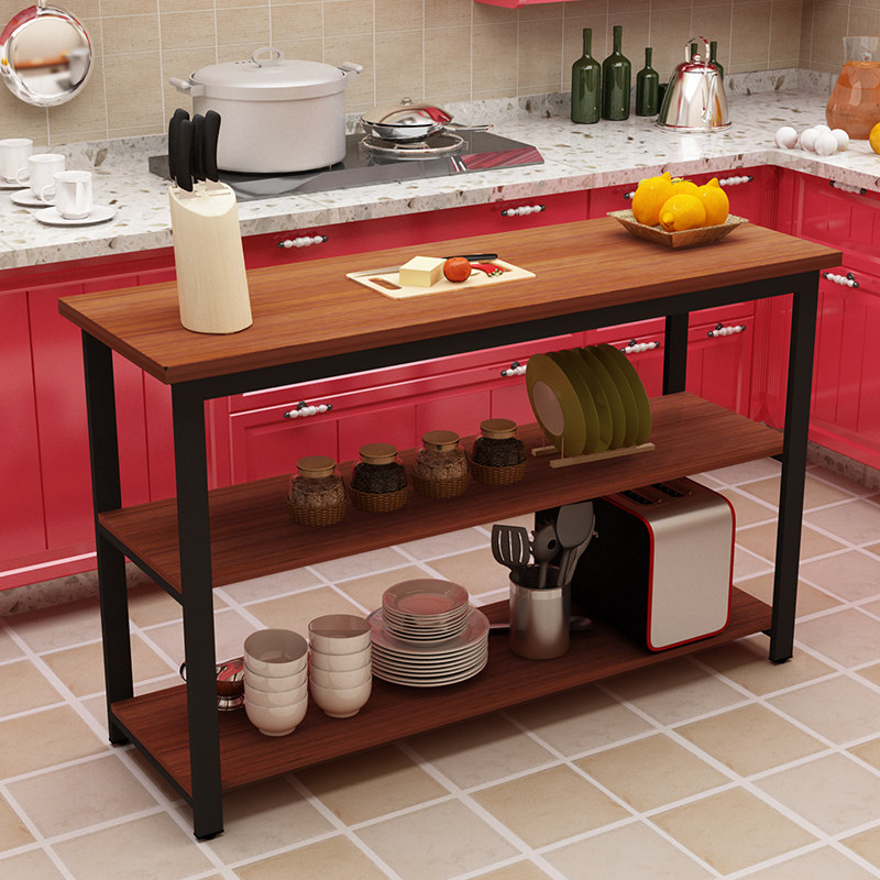 实木桌厨房桌切菜桌操作台料理台餐桌简易长桌子多层桌储物桌定做