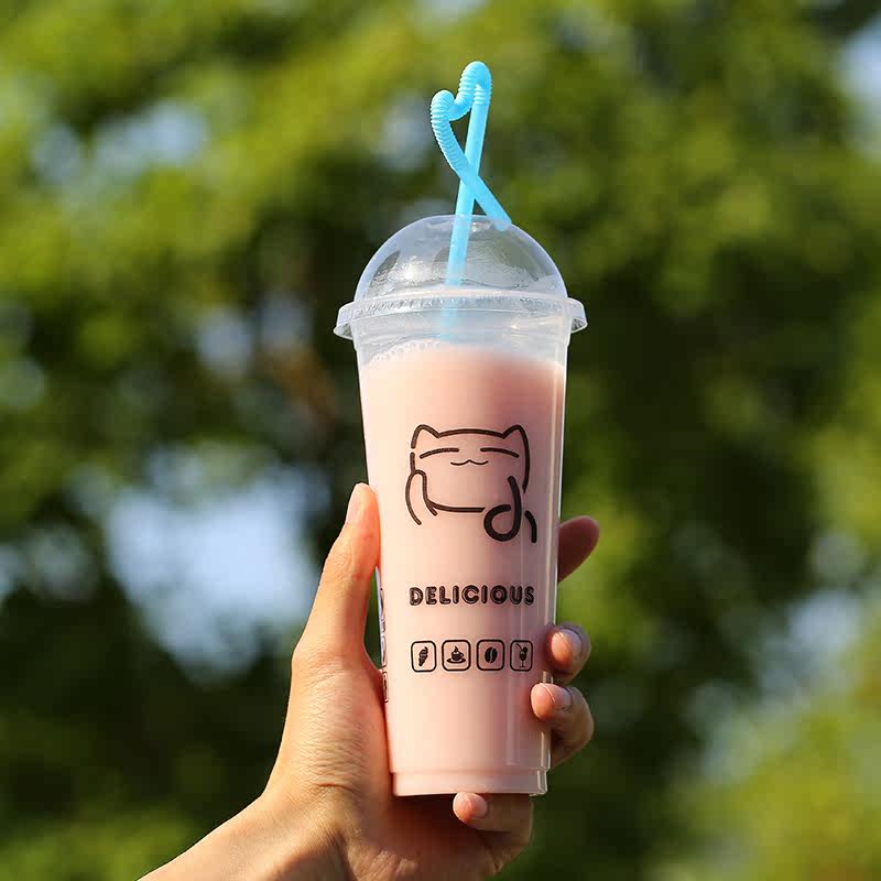 一次性杯子90口径奶茶杯塑料杯饮料果汁杯冷饮打包杯带盖700ml